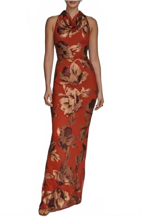 DONNA KARAN Dresses & Skirts - NEW DONNA KARAN floral sequin embellished halter maxi gown in brown/orange